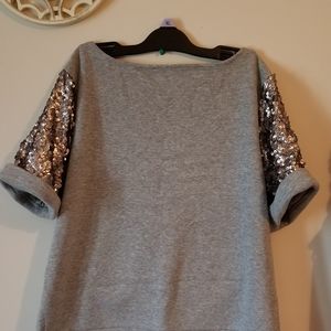 Grey sequined sleeve sweater dress